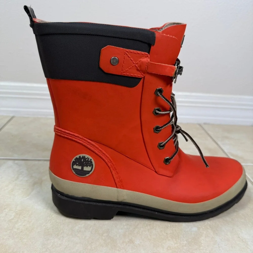 Timberland Rain Boots Womens 9 Orange Smartwool Lined Waterproof 3664R